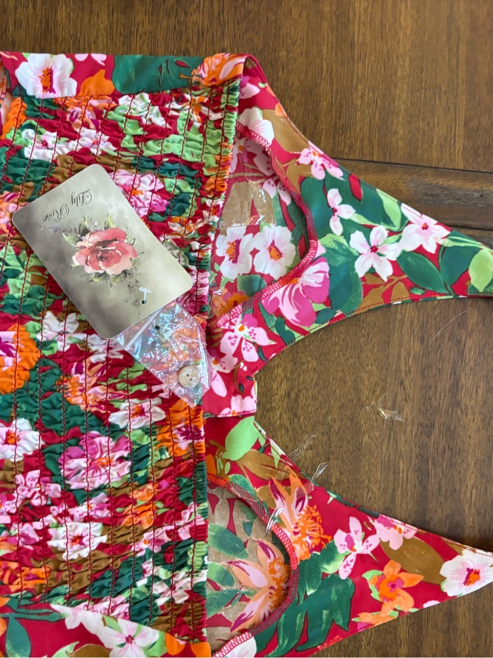 Lily Rose Red, Green & Pink Smocked Floral Top - Picture 5 of 5